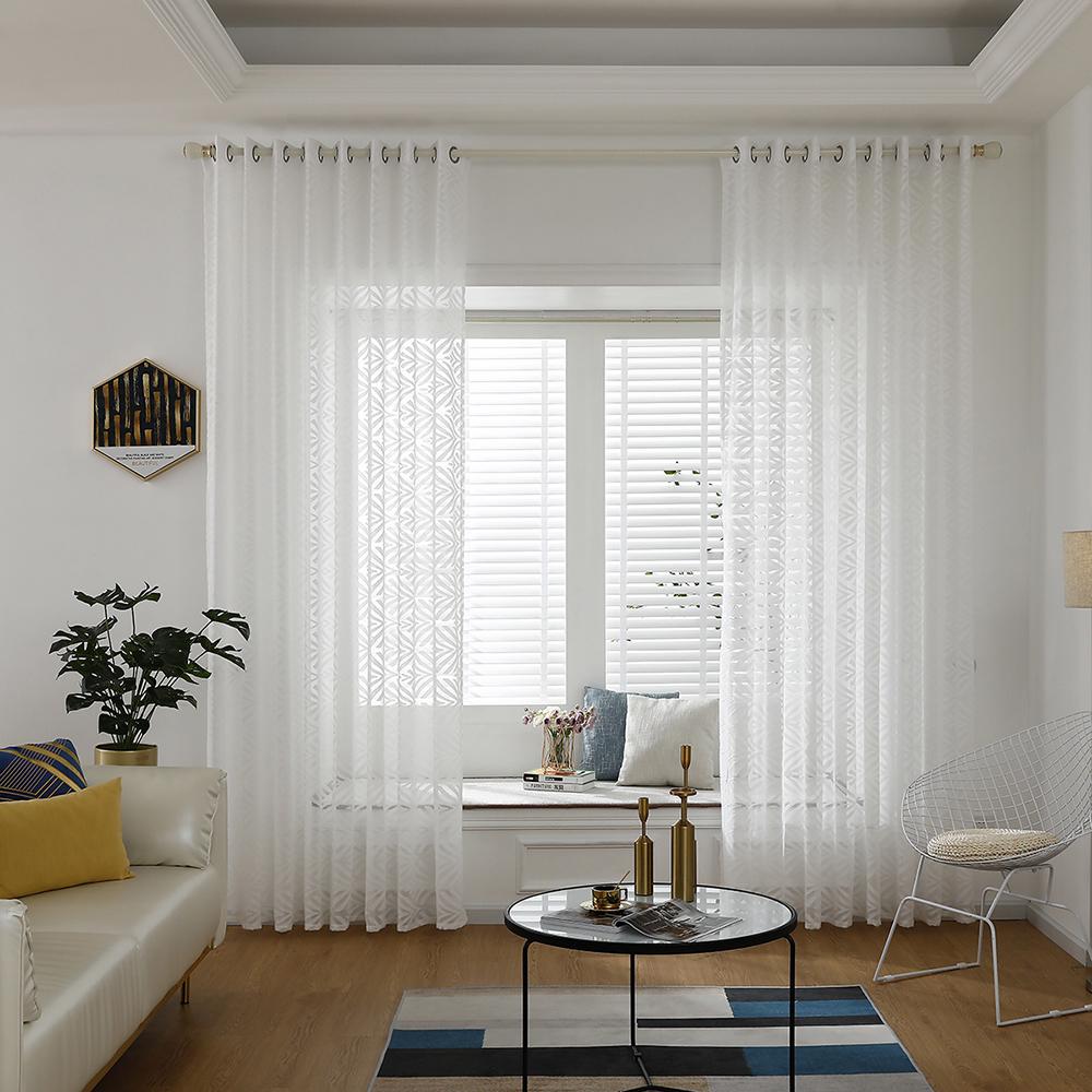 White Sheer Voile Window Curtain with Ring Top for Kitchen, Bedroom and Living Room (2 Panel,55''