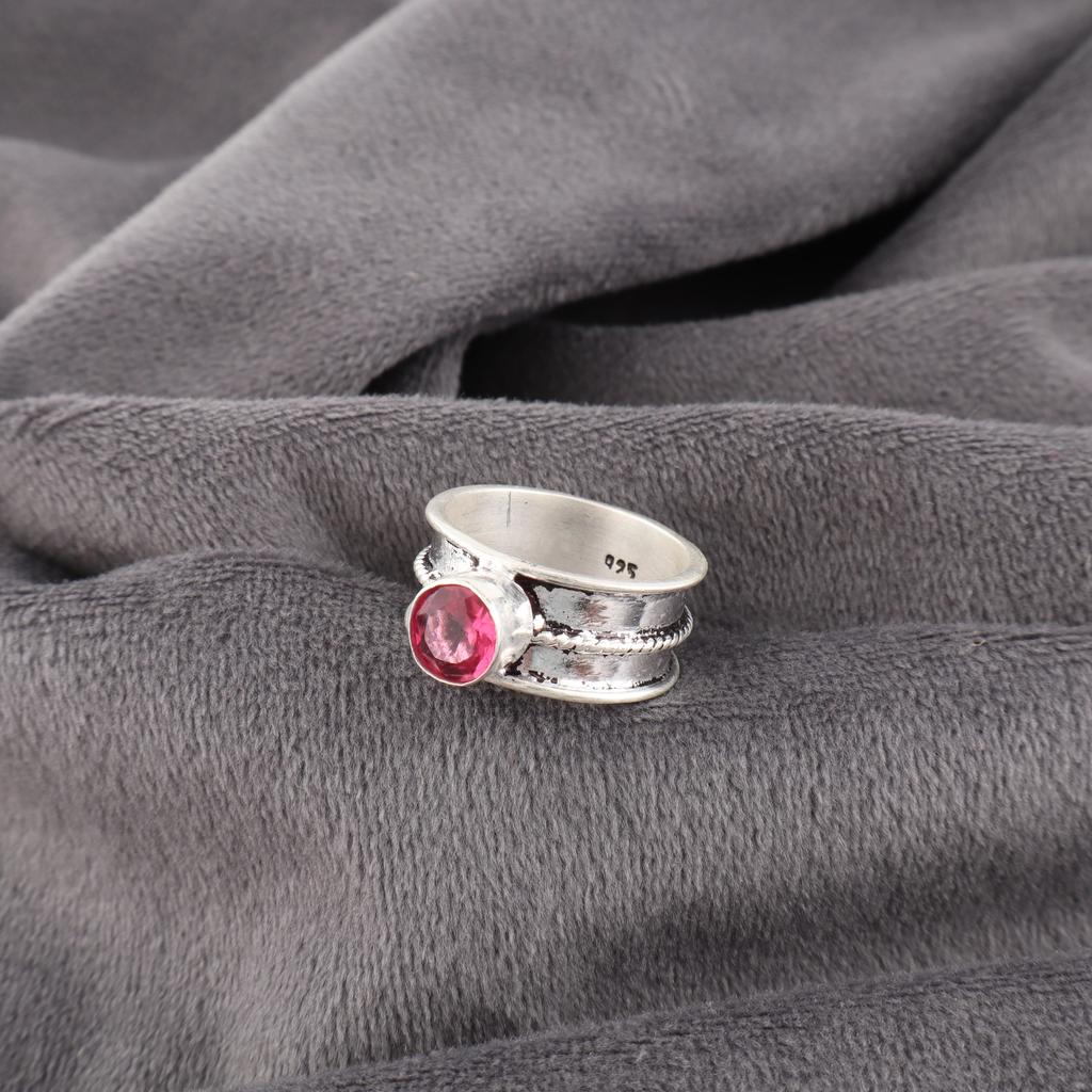 Pink Tourmaline Gemstone Ring, Handmade 925 Solid Sterling Silver Jewelry, Meditation Ring Jewelry For Women