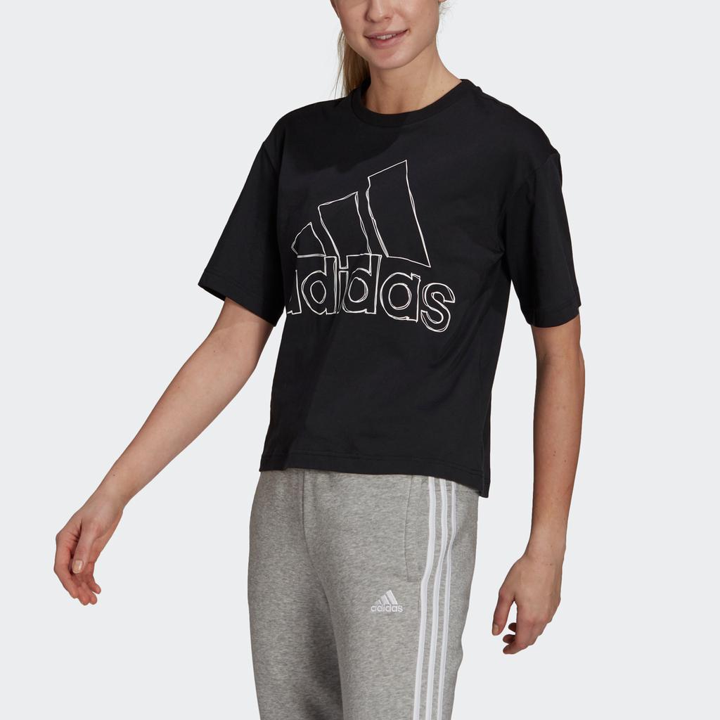 Adidas W Big Logo T Print Sports Short Sleeve Drop Shoulder T-Shirt Women Tops Black GV5174