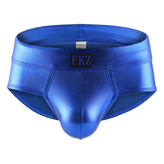 Men Underpants Glossy Faux Leather Low Waist Smooth Anti-septic Reflective Seamless U Convex Elastic Soft Breathable Club Performance Party
