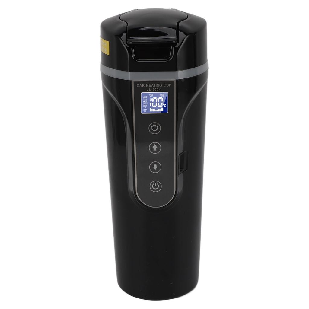 500ml Intelligent Screen Display Car Electric Kettle Car Electric Hot Water Mug Portable Car Heating Cup 12V 24V Black