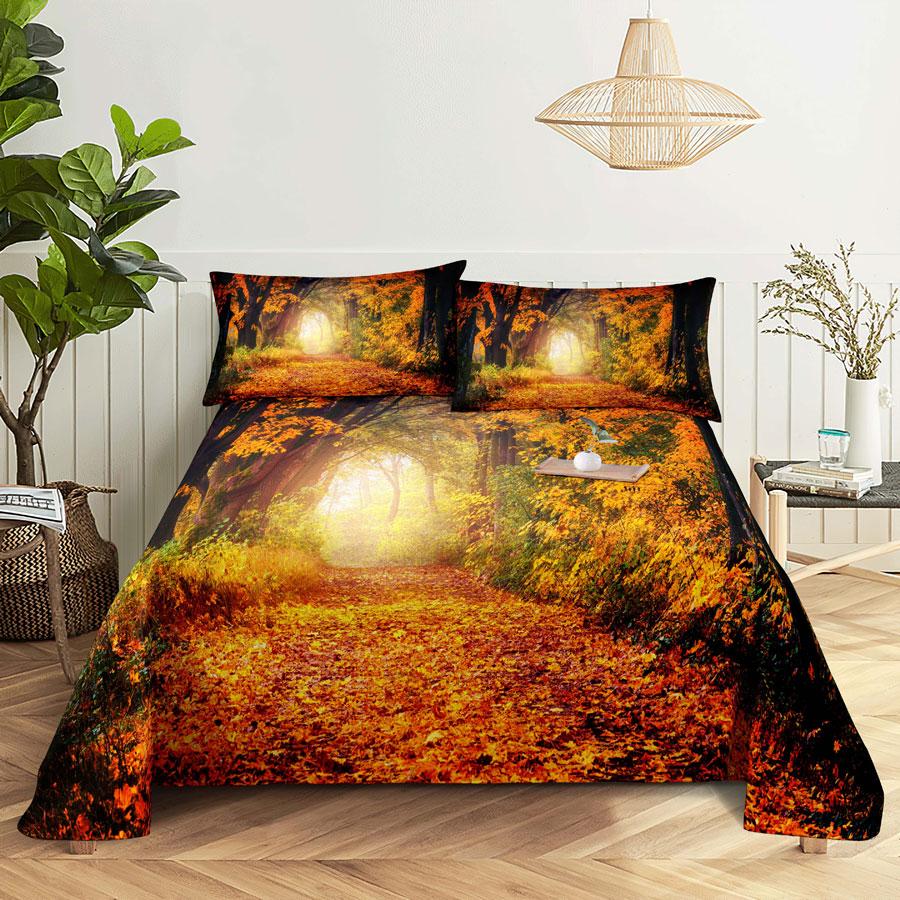 Scene Bed Sheet and Pillowcase Set Bedding Linens Cover Queen King Double Size 220x240 Trees for Bedroom Soft Twin Full Single