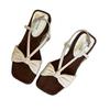 Gentle bow wedge heel open-toed black sandals women's summer wear fashion versatile vacation style beach Roman shoes