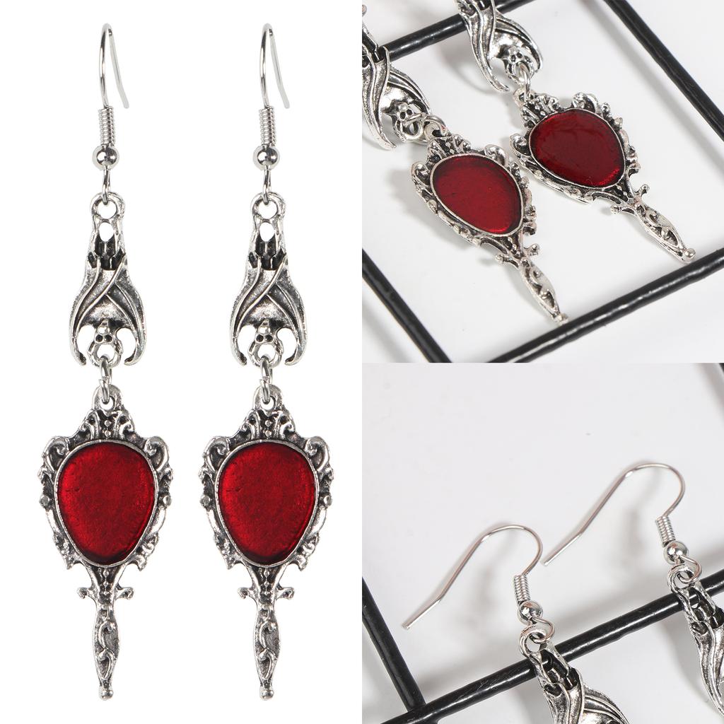 Goth Bat Vintage Silver Finish Long Hook Dangle Drop Earrings Antique Jewelry