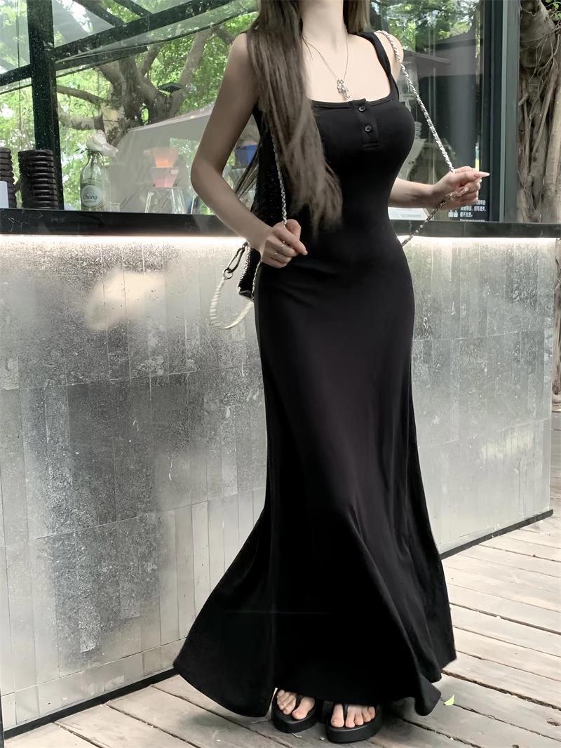 

Spicy Girl Slimming Sleeveless Summer Buttoned Waist-Cinch Dress One Size