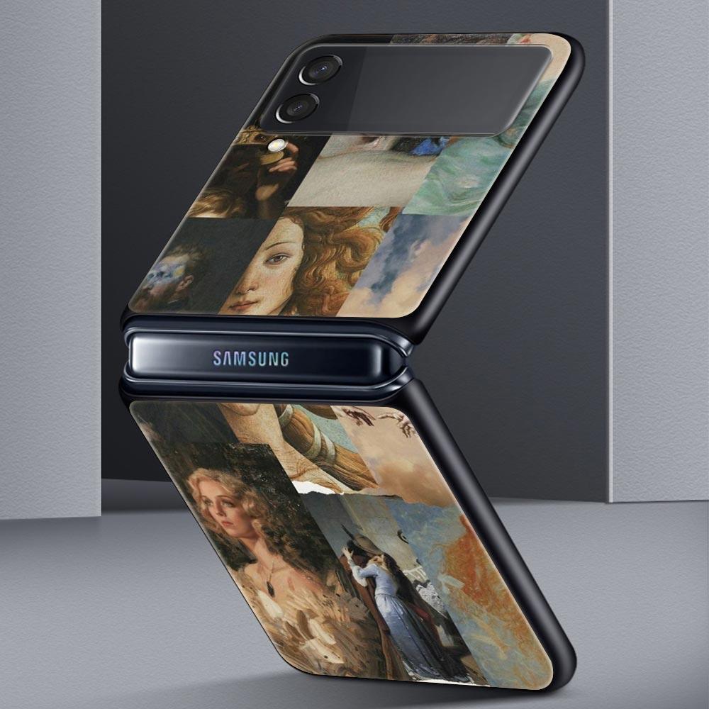 For Samsung Galaxy Z Flip 3 4 5 Hard Black Folding PC Phone Case Mona Lisa Van gogh Oil Painting Art For Samsung Z Flip3 Cover