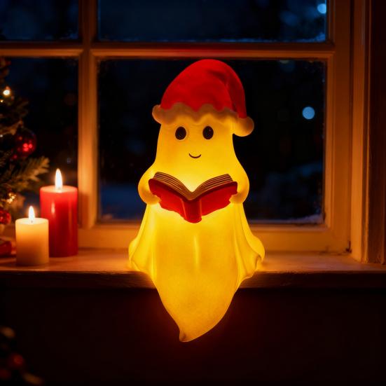 Niedliche Geister-Leselampe mit rotem Hut, leichte Halloween-Dekoration fürs Schlafzimmer