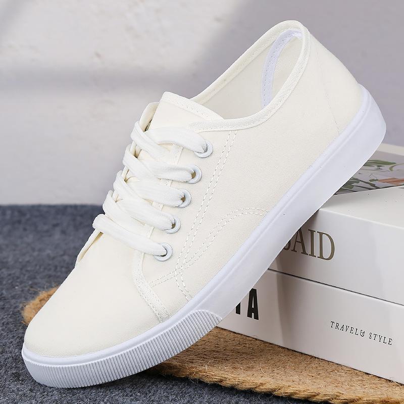 Women's Summer Shoes Flat White Shoes Breathable Work Nurse Shoes Cloth Anti Slip Flat Bottom Lace Up Solid Color