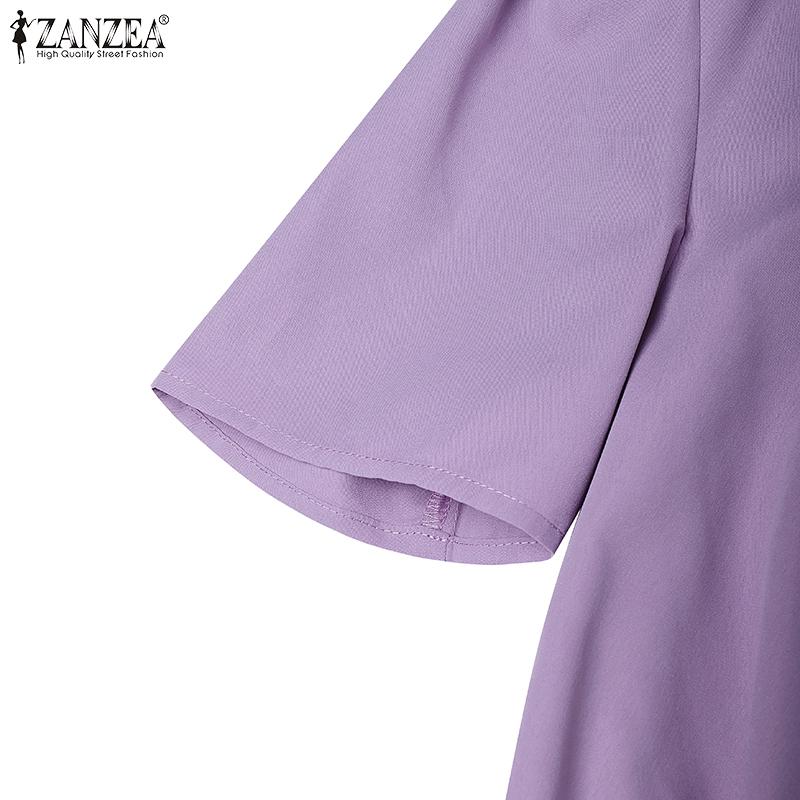 ZANZEA Damska kwadratowy dekolt letnia casualowa krótki rękaw dopasowana sukienka typu ołówkowego