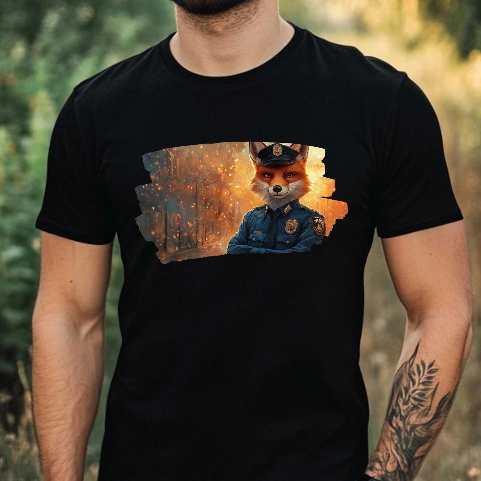 T-Shirt Herren Fuchs als Polizist Motiv Baumwolle Größe XS bis 5XL XL
