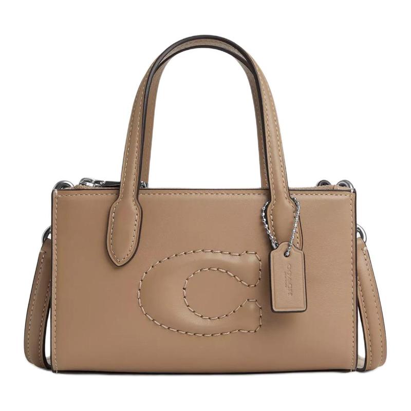 

COACH Nina 17 Tonal Logo Magnetic Snap Refined Calfskin Shoulder Crossbody Tote Small Women s Silver and Tan срібний