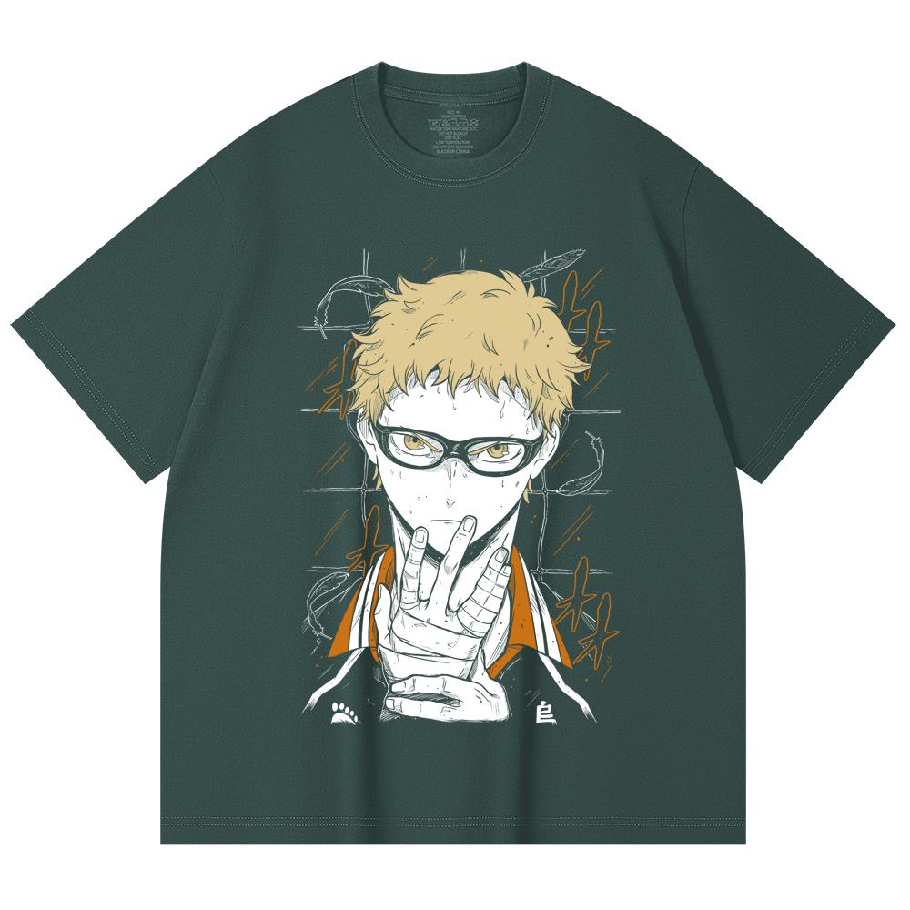 230 Gsm 100% Cotton Haikyu V4 Tsukki Print Unisex Heavy Cotton T Shirt