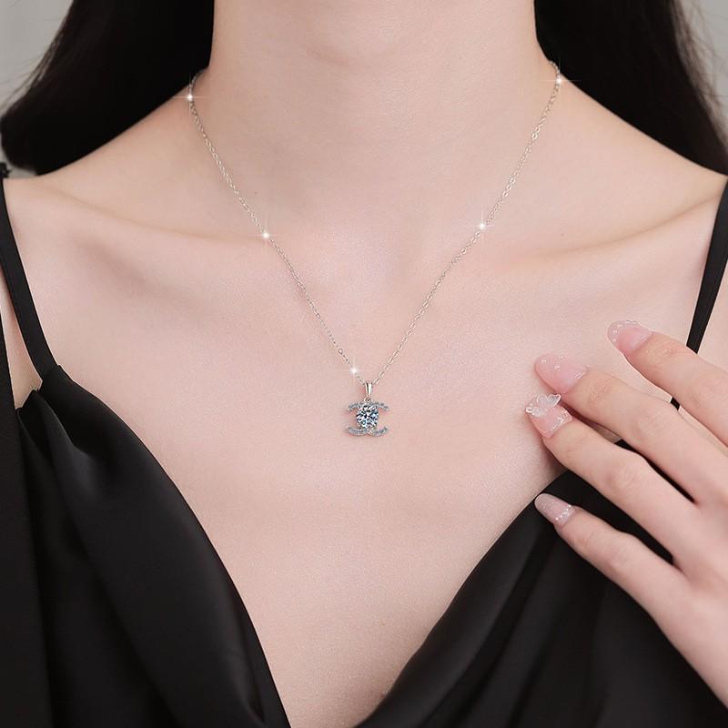 C Letter Moissanite Pendant Necklace Women Men Sterling Chain Elegant Minimalist Jewelry Office Daily