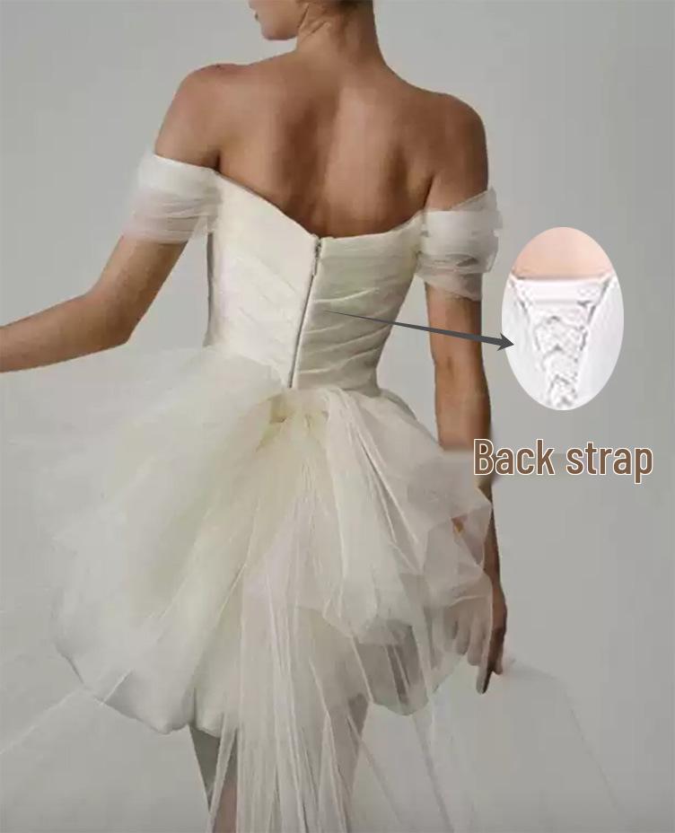 Petite Off-Shoulder White Satin Wedding Dress – Short, Simple French Style