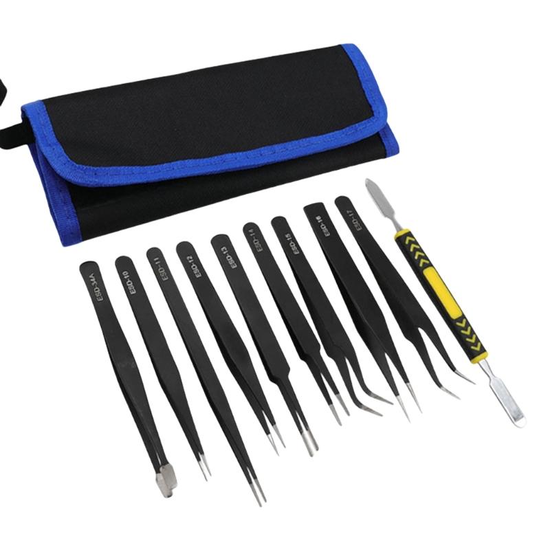 

Complete Stainless Steel Tweezers & Pry Bar Kit In Canvas Bag For Industrial Applications Electronic Mobile Phone Repair 1