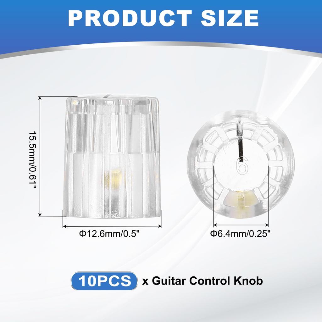 Uxcell Clear Guitar Effect Pedal Plastic Inserts for Electric and Bass Volume Control Knobs, 10-Piece Set, 5/8" Guitar, Amplifier,