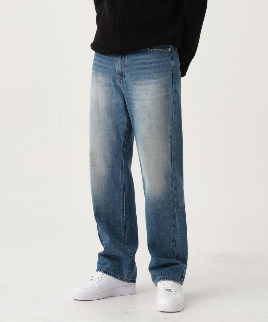 Akeusi Daily Semi-Long Wide Denim Pants (Blue Wash)
