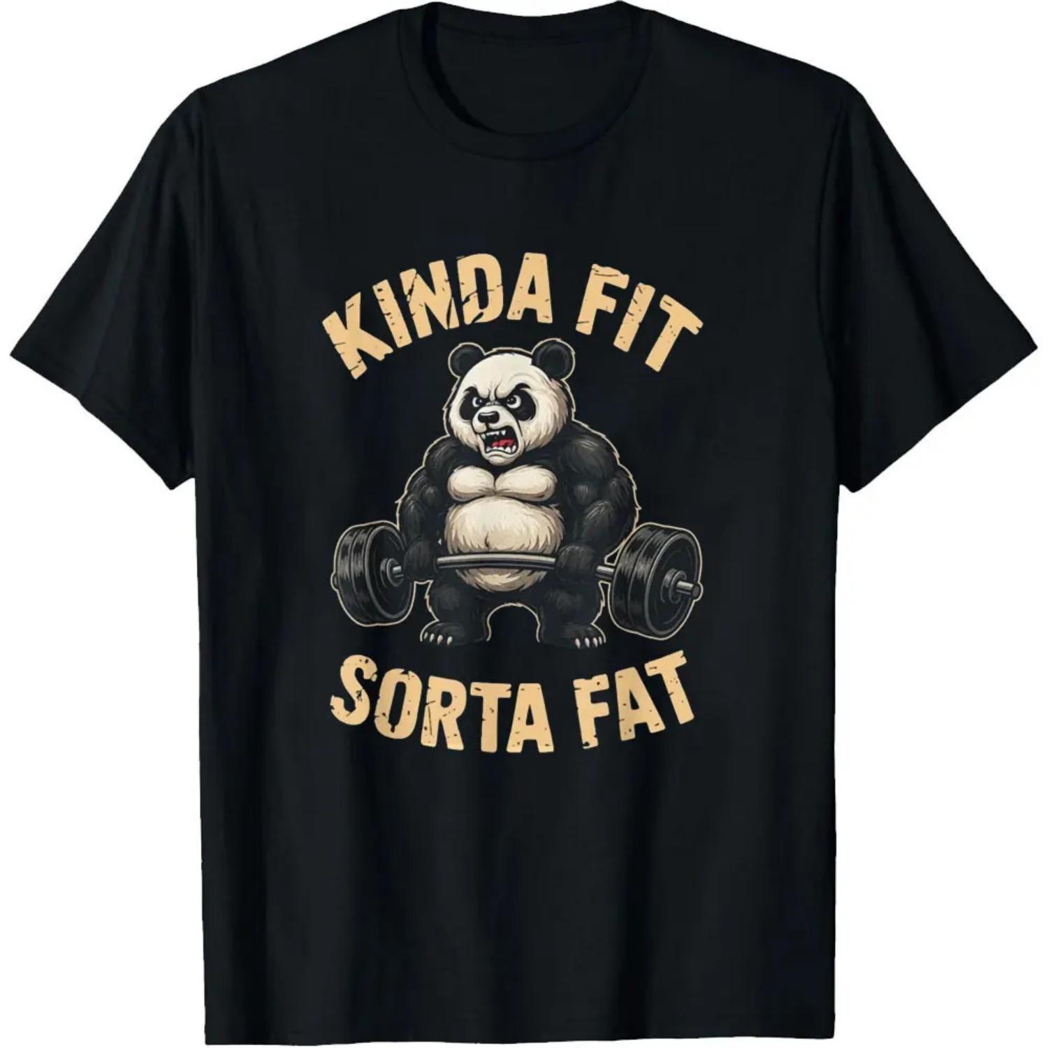 

Kinda Fit Sorta Fat Funny Gym Panda Print Weightlifting T-Shirt Woman Funny Fashion Casual Graphic T Shirts Tops Clothing S чёрный