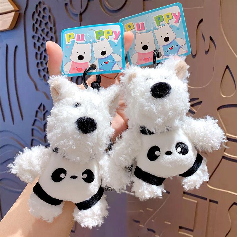 Cartoon Panda West Highland Puppy Plush Rope Chain Keychain Female Cute Bag Pendant Car Keychain