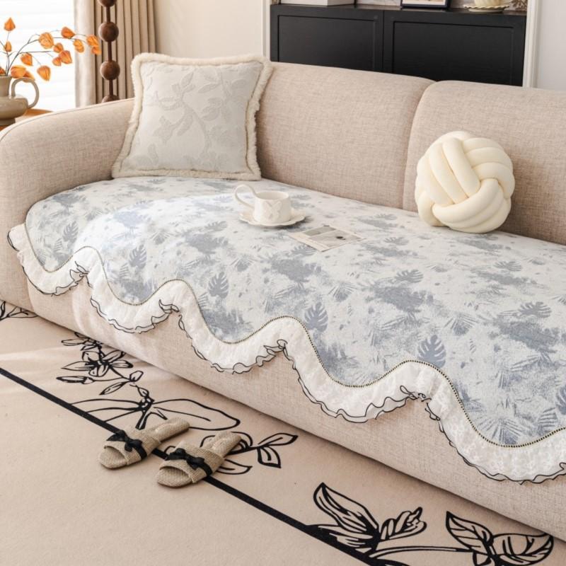 Vintage White Lace Elbow-rest Mats Chenille Loveseat Chair Pads Mid-Century Frech Aesthetic Anti-skid All-weather Plant Mattress Covers