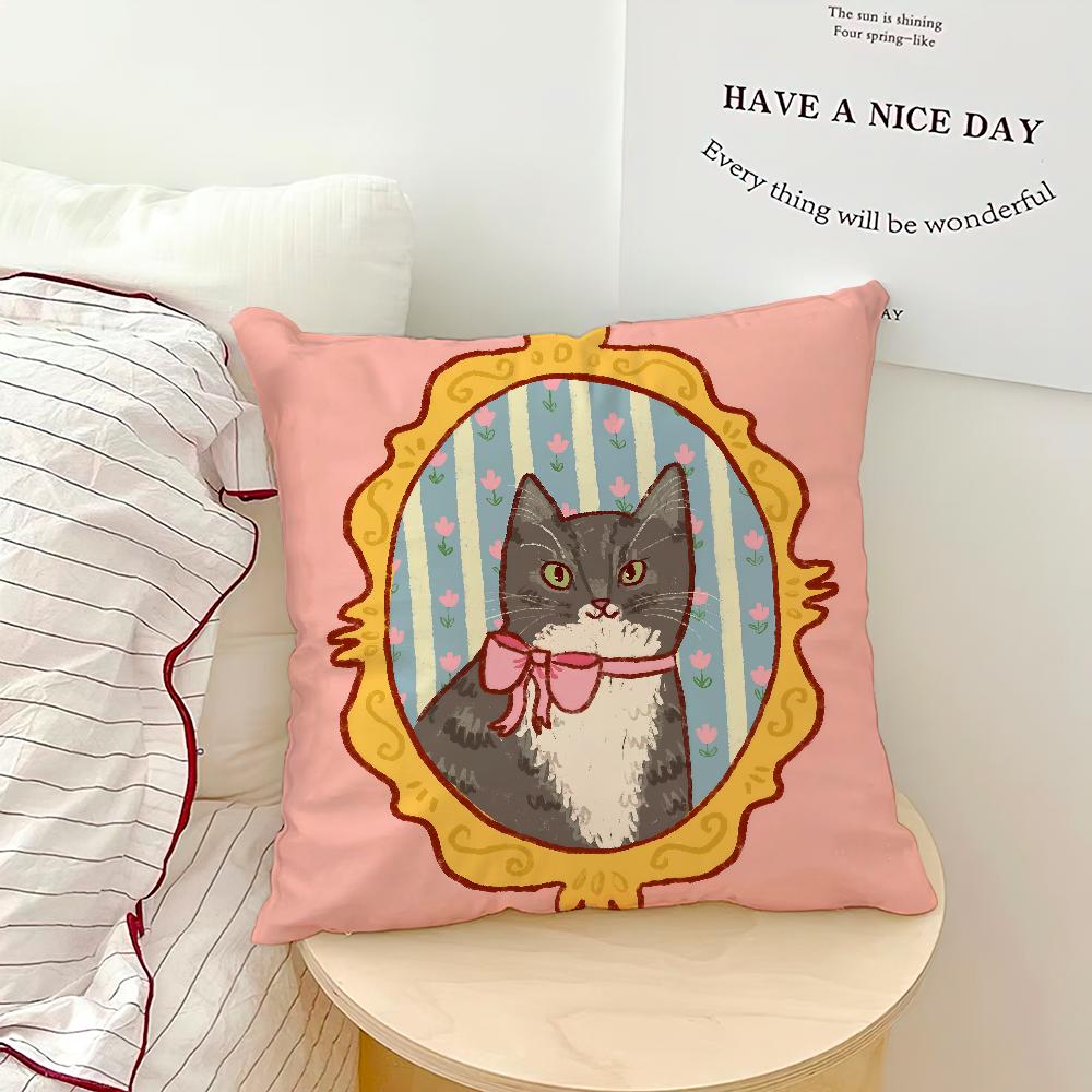 Cute caroon cat portrait photo frame fashion art Comfortable soft Pillow Case for Sofa Living Room Home Decor Protective Covers