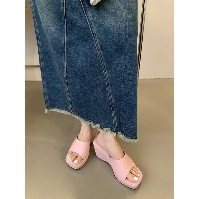 Wedge heel slippers women wear new thick-soled muffin women's sandals fashion cool slippers high heels