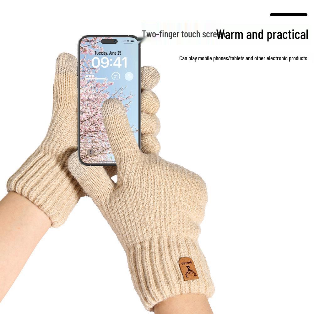 Women's Knit Touchscreen Winter Gloves - Warm, Thickened, Double-Layer Velvet for Outdoor Cycling and Cold Protection
