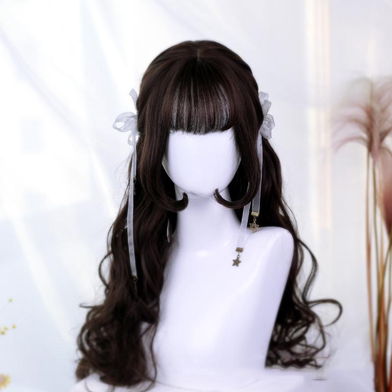 Bybrana Ladies Wear Cute And Beautiful High Temperature Wigs, Brown Long Hair, Big Wavy Bangs, Lolita