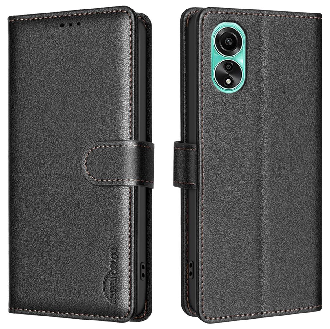 

BINFEN COLOR BF32 PU Leather Phone Shell for Oppo A78 4G Case Litchi Texture RFID Blocking Leather Cover Black