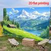 2D Plane, Large Mountain Lake Scenery Party Banner - Self-adhesive Background, Snow Peaks, Cabins and Grassland