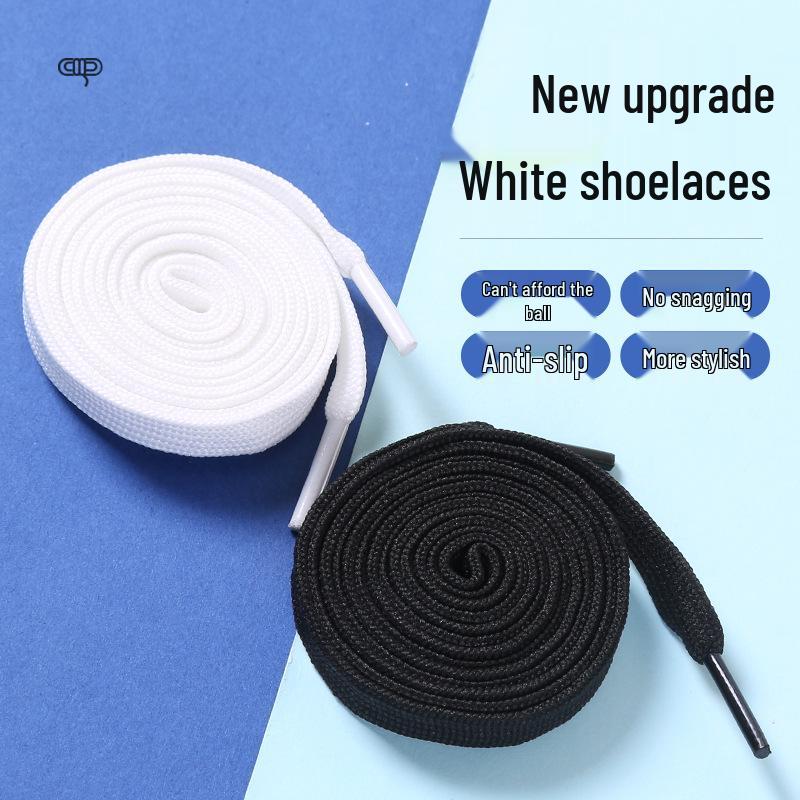 10mm Double Layer Flat Polyester Shoelaces for Casual Sports Shoes - White