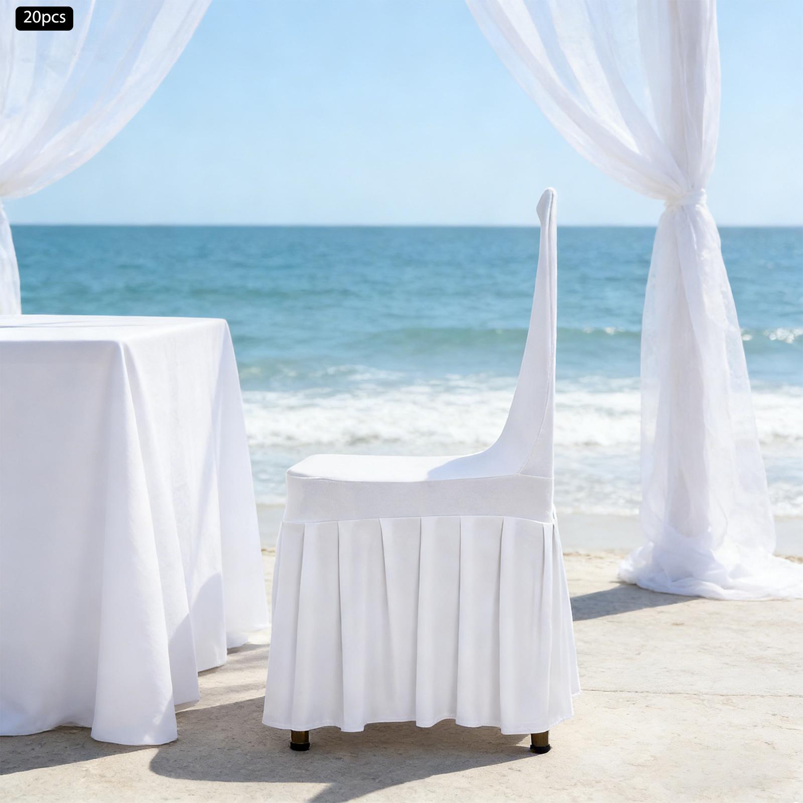 

20-Piece White Pleated Skirt Chair Covers Set, Premium Stretchable Fabric Dining Chair Protectors, Universal Fit Banquet Events белый