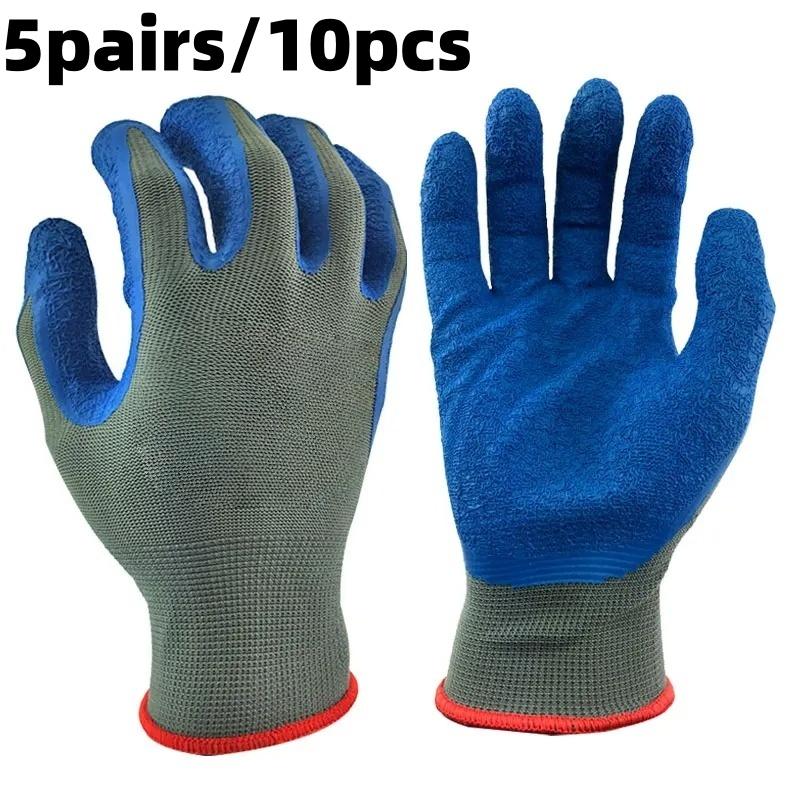 10Pcs/5Pairs Household Gloves Non-slip Wear-resistant Breathable Labor Work Garden Latex Work Gloves Protective Gloves L