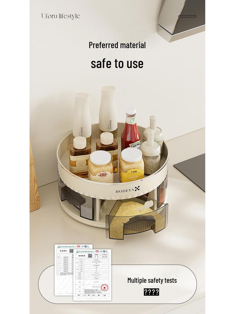 Dönen Mutfak Baharatlık & Baharat Düzenleyici - Şişeler ve Kavanozlar için Çok Fonksiyonlu Köşe Depolama