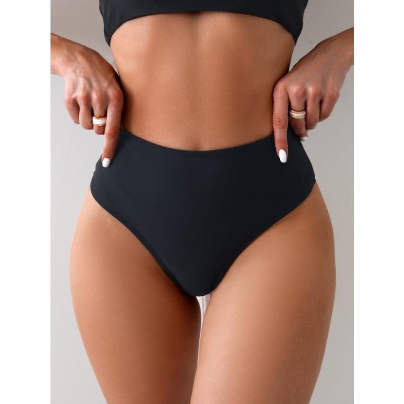 New Solid Color Sexy High Elastic High Waist Wrinkled Swimsuit Swimming Trunks