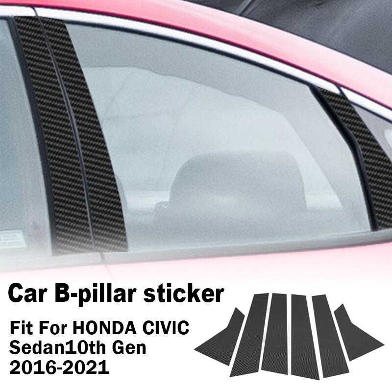 For 2016-2021 Honda Civic Sedan Carbon Fiber Black Pillar Post Door Cover Trims