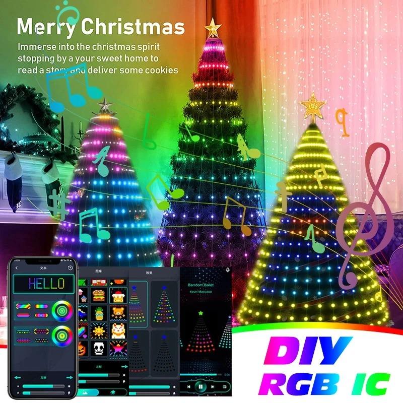 2025 New Christmas Tree Color Light Garland LEDRGB Glowing IC String Lights Bluetooth Control Function Christmas Decorative lamp