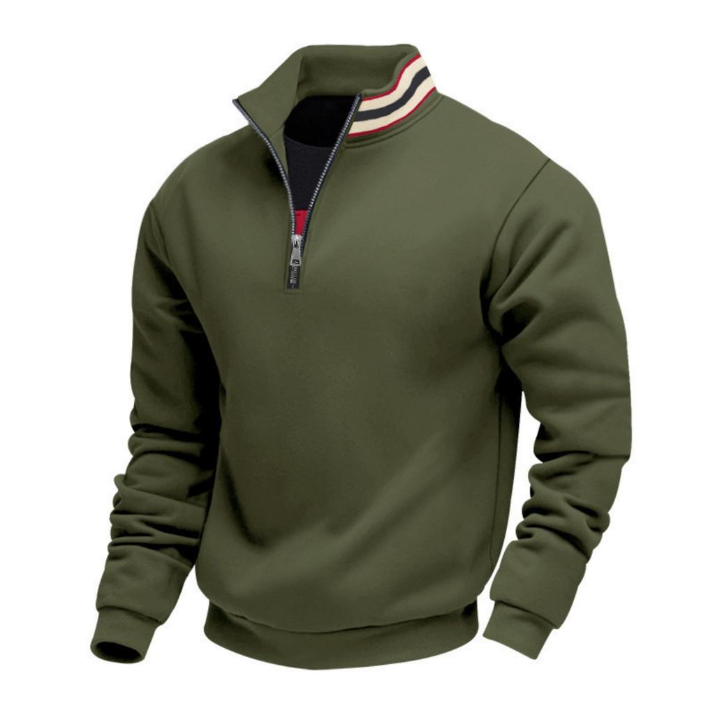 Men's Solid-color Casual Fleece Hoodie, Men's Loose Stand-up Collar Semi-zipper Casual Sport Pullover Hoodie