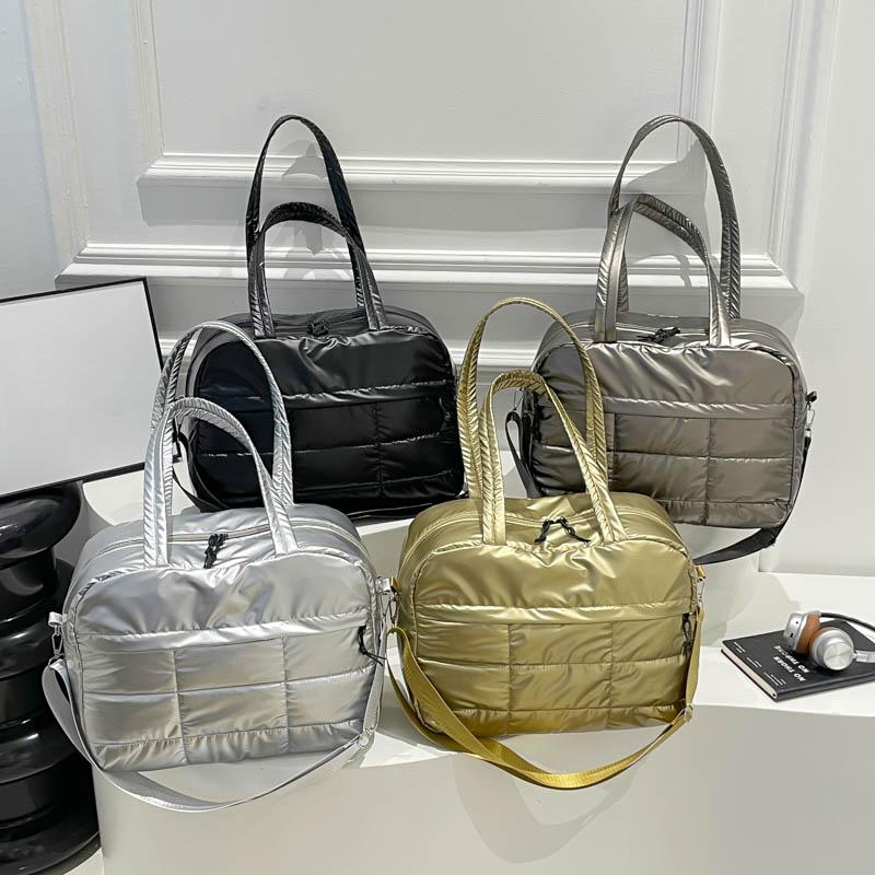 Quilted Solid Color Padded Travel Bag Portable Stylish Large Capacity Handbag for Women Sports Work & Everyday Use