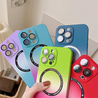 Magnetic Electroplated Phone Case For Iphone 14 13 11 12 Pro Max 14 Plus Gradient Color Full Lens Protection Hard Pc Back Cover
