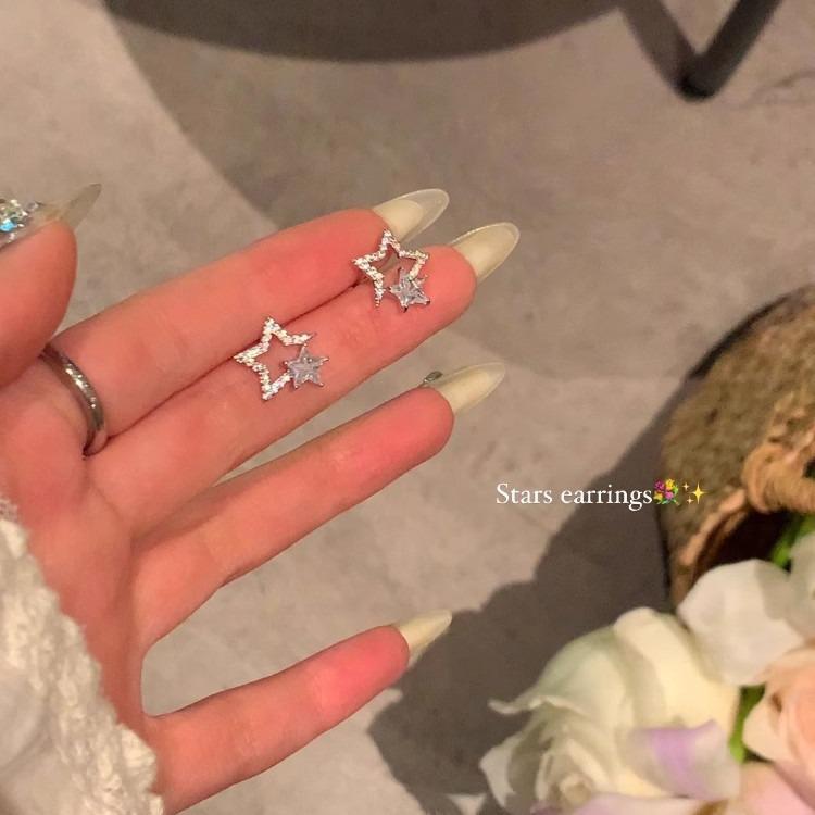Náušnice klipsy Xiaohongshu Shiny Star se zirkony: Dámské luxusní šperky bez piercingu