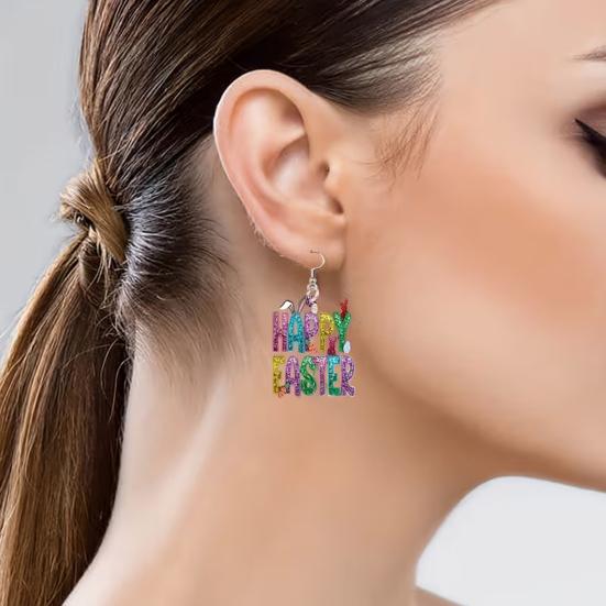1 Par de Pendientes de Gancho Acrílico Plano 2D Coloridos con Colgante de Letra Inglesa Pendientes Colgantes Accesorios de Joyería Ligeros
