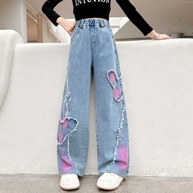 Baby Girls Jeans for Kids Baggy Cargo Pants Butterfly Trousers Wide Leg Children Clothes