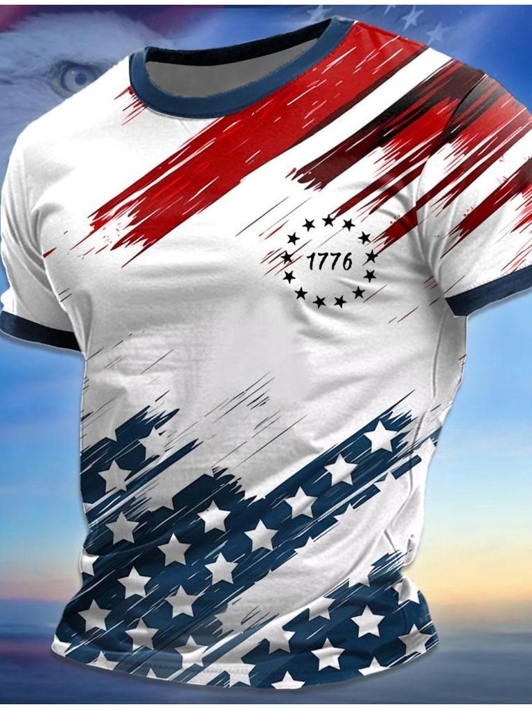 Summer Short Sleeve American Flag Street Style Men's 3D Print T Shirt Street Crew Neck Short Sleeve Loose Top