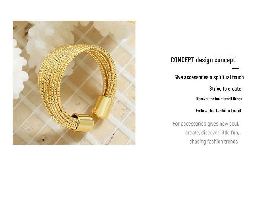 Square Sugar Multi-Layer Semicircle Copper Ring - European American Design, Women's Fashion Jewelry