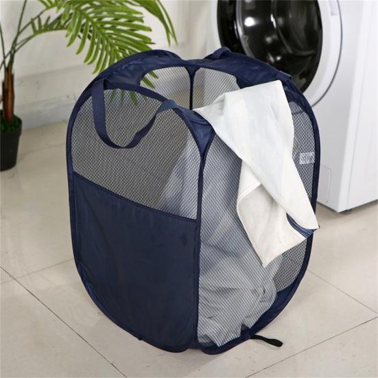 Folding Laundry Hamper Freestanding Polyester Space Saving Mesh Laundry Basket Household Supplies