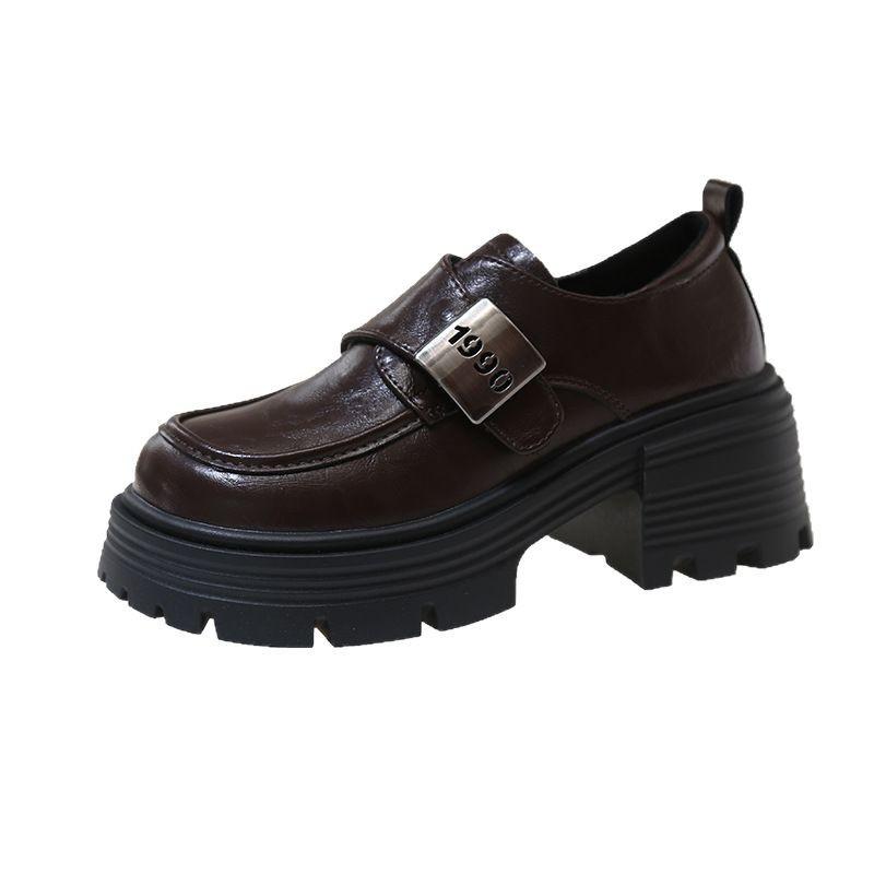 Thick-soled heightened loafers women's 2025 new spring popular single shoes versatile thick heel with skirt college small leather shoes