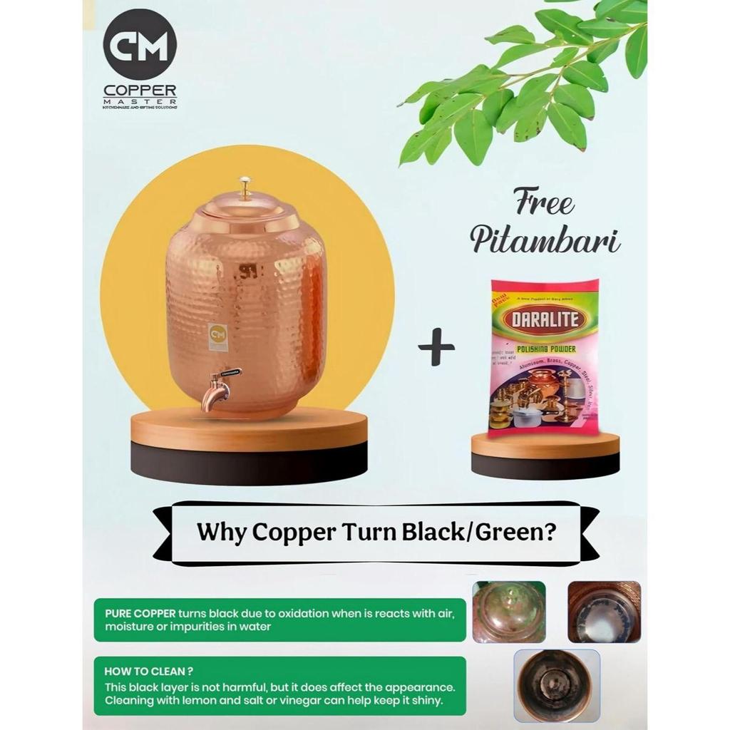 5 Litre Rudra Hammered Copper Water Dispenser (Matka) Container Pot with Pure Copper and Ayurvedic Health Benefits (50000 Ml)