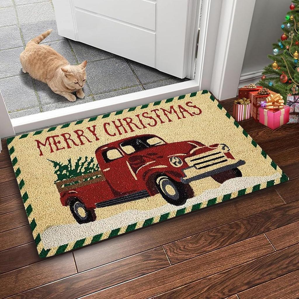 VIKAMA Christmas Truck Welcome Floor Mat for Living Room, Bedroom Entrance, Carpet Anti-Slip Washable Floor Mat, Home Decoration