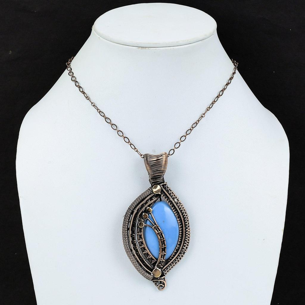 Angelite Pendant Copper Wire Wrapped Pendant Original Gemstone Pendant Angelite Jewelry Handmade Pendant Engagement Gift Copper Wire Jewelry